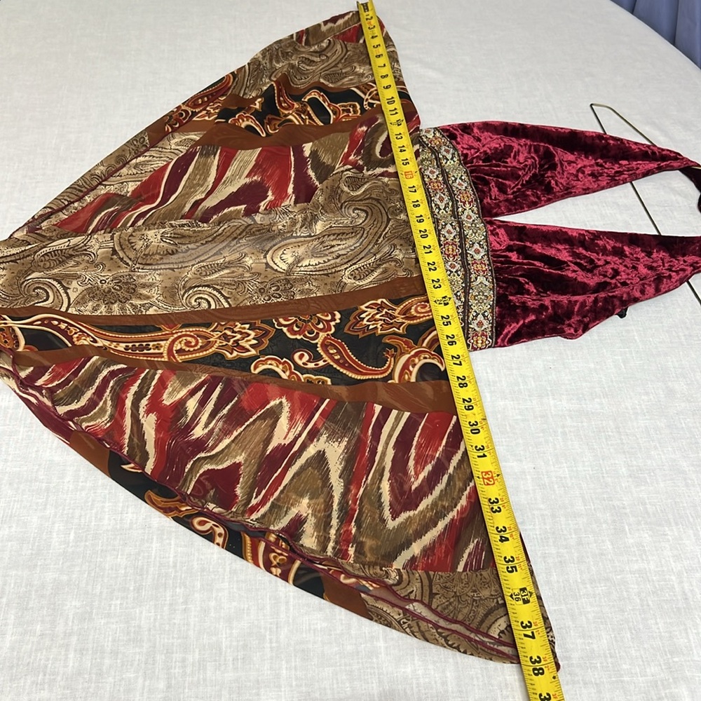 🌞 Miss Me Vintage velvet maroon halter sheer tunic open/lace-up back women S - Picture 11 of 16